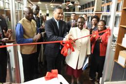 VC Prof .Margaret Jesang and High Commissioner Dr. Adarsh Swaika  opening the Indian Corner at the Graduate Library 