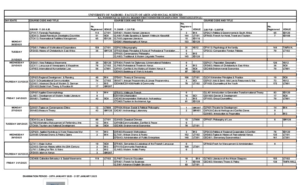 EXAM TIMETABLE