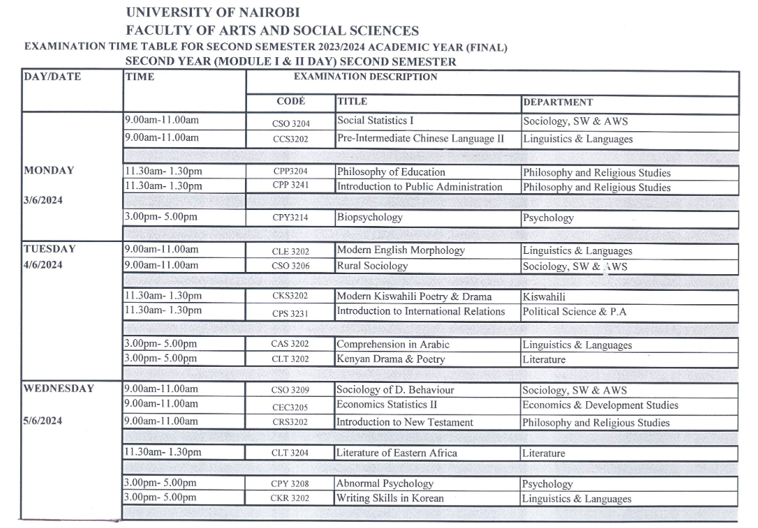 EXAM TIME TABLE